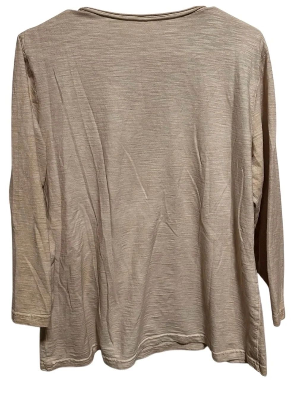 Boho Embellished Cross Graphic 3/4 Sleeve Top  Beige Tee | See Measurements - Picture 3 of 8